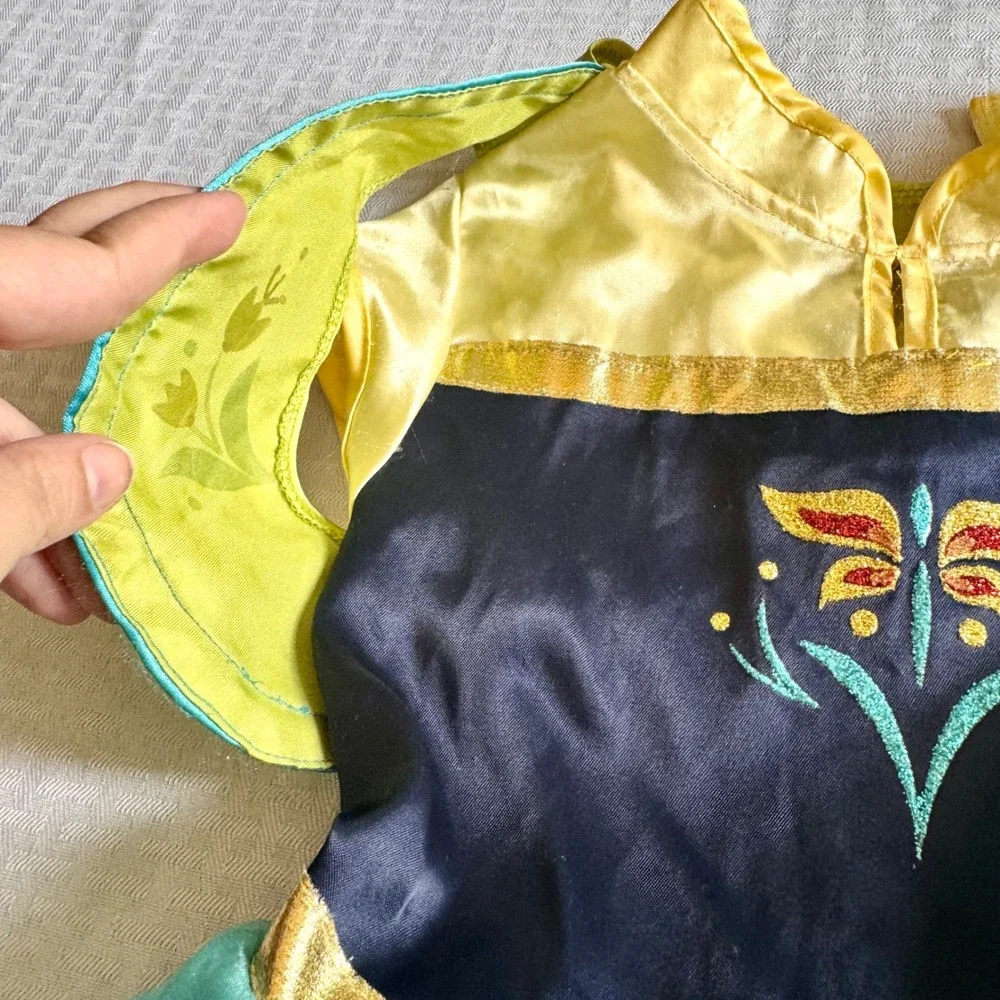 Disney Parks Frozen Fever Anna Costume Dress Sunflower Girls Size S 7-8 Teal - Picture 11 of 16